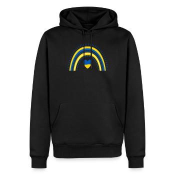 Soutenez l’Ukraine, la paix et non la guerre - Sweat à capuche Premium bio Homme - noir - Devant - Nico (187cm)