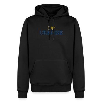 Soutenez l’Ukraine, la paix et non la guerre - Sweat à capuche Premium bio Homme - noir - Devant - Nico (187cm)