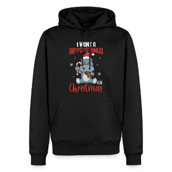 Citation de Noël - Je veux des hippopotames pour Noël Salut - Sweat à capuche Premium bio Homme - noir - Devant - Nico (187cm)