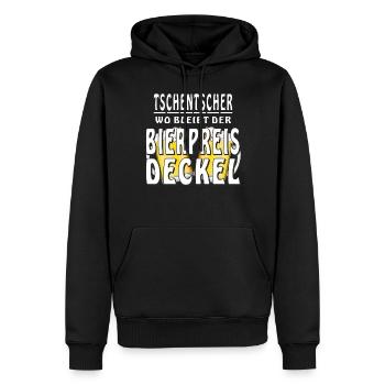 TSCHENTSCHER WO BLEIBT DER BIERPREIS DECKEL - Männer Premium Bio Hoodie - Schwarz - Vorne - Nico (187cm)