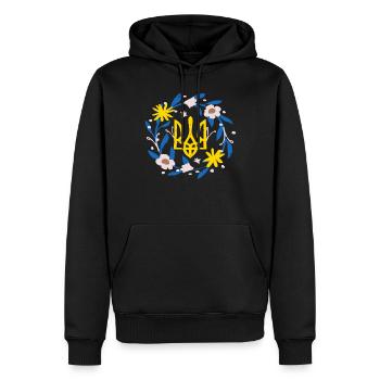Soutenez l’Ukraine, la paix et non la guerre - Sweat à capuche Premium bio Homme - noir - Devant - Nico (187cm)