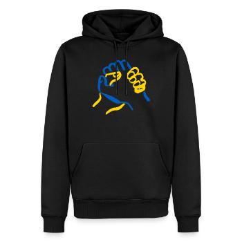 Soutenez l’Ukraine, la paix et non la guerre - Sweat à capuche Premium bio Homme - noir - Devant - Nico (187cm)