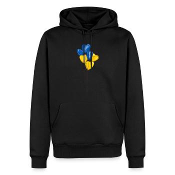 Soutenez l’Ukraine, la paix et non la guerre - Sweat à capuche Premium bio Homme - noir - Devant - Nico (187cm)