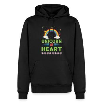 Licorne Einhorn au cœur - Sweat à capuche Premium bio Homme - noir - Devant - Nico (187cm)