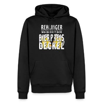 REHLINGER WO BLEIBT DER BIERPREIS DECKEL - Männer Premium Bio Hoodie - Schwarz - Vorne - Nico (187cm)