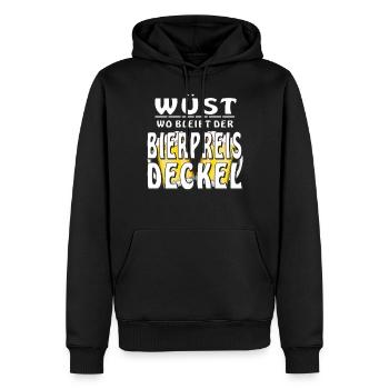WÜST WO BLEIBT DER BIERPREIS DECKEL - Männer Premium Bio Hoodie - Schwarz - Vorne - Nico (187cm)