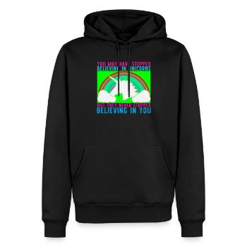Licorne VOUS AVEZ PEUT-ÊTRE CESSÉ DE CROIRE - Sweat à capuche Premium bio Homme - noir - Devant - Nico (187cm)