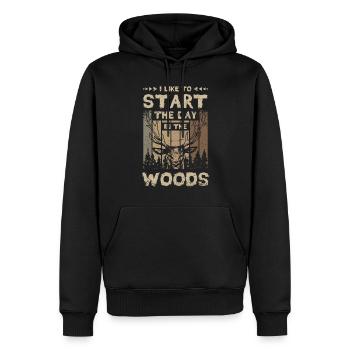 I like to start the day in the woods - Männer Premium Bio Hoodie - Schwarz - Vorne - Nico (187cm)
