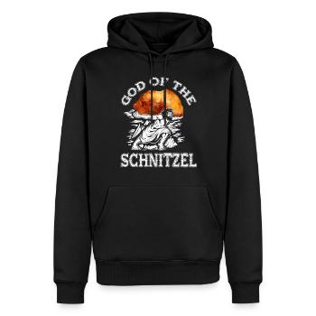 Dieu du Schnitzel - drôle de schnitzel - Sweat à capuche Premium bio Homme - noir - Devant - Nico (187cm)