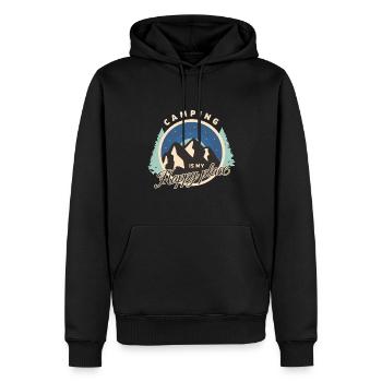 Camping - Camping is my Happy place - Männer Premium Bio Hoodie - Schwarz - Vorne - Nico (187cm)