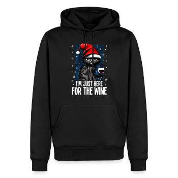 Drôle de chat de Noël avec verre de vin cadeau de vin - Sweat à capuche Premium bio Homme - noir - Devant - Nico (187cm)