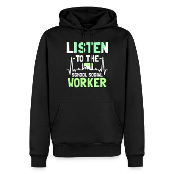 Ecouter le métier de travailleur social scolaire - Sweat à capuche Premium bio Homme - noir - Devant - Nico (187cm)