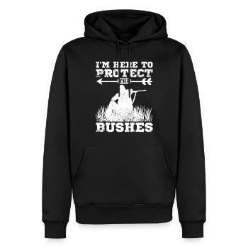 Funny Hunting protect the bushes - Männer Premium Bio Hoodie - Schwarz - Vorne - Nico (187cm)