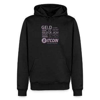 Bitcoin Sprüche Geld allein macht nicht glücklich - Männer Premium Bio Hoodie - Schwarz - Vorne - Nico (187cm)