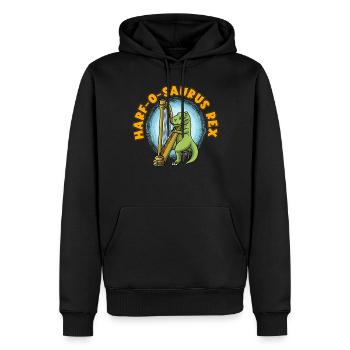 Harf-O-Saurus Rex T-Rex Dinosaurier Harfenspieler - Männer Premium Bio Hoodie - Schwarz - Vorne - Nico (187cm)