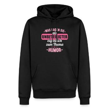 Was sagen Sie als Unbeteiligter zum Thema Humor - Männer Premium Bio Hoodie - Schwarz - Vorne - Nico (187cm)