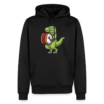 Dinosaurier Spielt Bassdrum Instrument Trommeln - Männer Premium Bio Hoodie - Schwarz - Vorne - Nico (187cm)