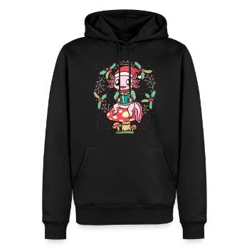 Axolotl Sur champignon avec chapeau de Noël Noël - Sweat à capuche Premium bio Homme - noir - Devant - Nico (187cm)