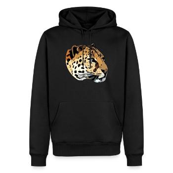 Tête d’animal léopard prédateur motif animal avec animaux sauvages - Sweat à capuche Premium bio Homme - noir - Devant - Nico (187cm)