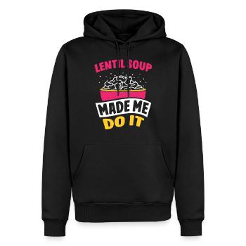 La soupe aux lentilles m’a fait utiliser des lentilles aux lentilles - Sweat à capuche Premium bio Homme - noir - Devant - Nico (187cm)