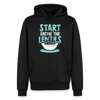 Commencez à manger des lentilles Soupe aux lentilles - Sweat à capuche Premium bio Homme - noir - Devant - Nico (187cm)