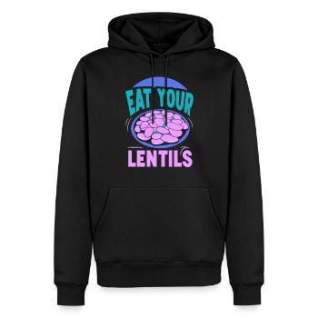 Mangez votre soupe aux lentilles - Sweat à capuche Premium bio Homme - noir - Devant - Nico (187cm)
