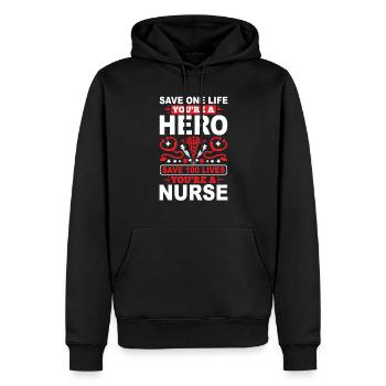 Save a Life Hero 100 Life Nurse - Men’s Premium Organic Hoodie - black - Front - Nico (187cm)
