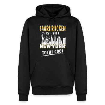 SAARBRÜCKEN IST WIE NEW YORK - Männer Premium Bio Hoodie - Schwarz - Vorne - Nico (187cm)