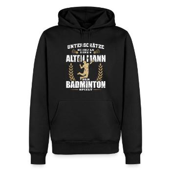 Alter Mann der Badminton spielt - Männer Premium Bio Hoodie - Schwarz - Vorne - Nico (187cm)