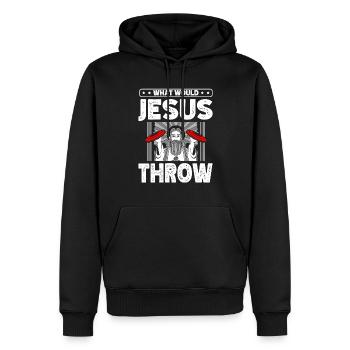 Was Würde Jesus Ultimate Frisbee Player Werfen? - Männer Premium Bio Hoodie - Schwarz - Vorne - Nico (187cm)