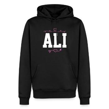 Ali - Männer Premium Bio Hoodie - Schwarz - Vorne - Nico (187cm)