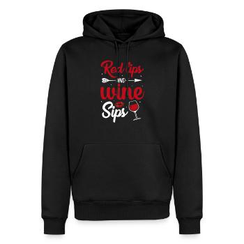 Rote Lippen und Wein - Männer Premium Bio Hoodie - Schwarz - Vorne - Nico (187cm)