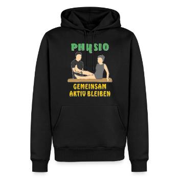 PHYSIO GEMEINSAM AKTIV BLEIBEN - Männer Premium Bio Hoodie - Schwarz - Vorne - Nico (187cm)