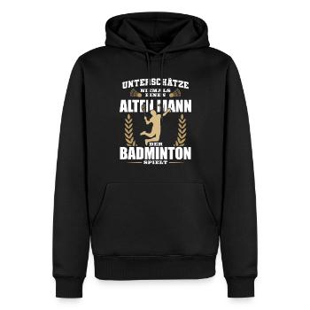 Alter Mann der Badminton spielt - Männer Premium Bio Hoodie - Schwarz - Vorne - Nico (187cm)