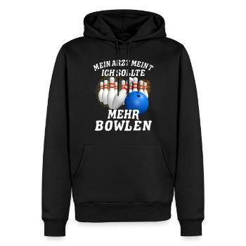 ARZT MEINT MEHR BOWLEN - Männer Premium Bio Hoodie - Schwarz - Vorne - Nico (187cm)