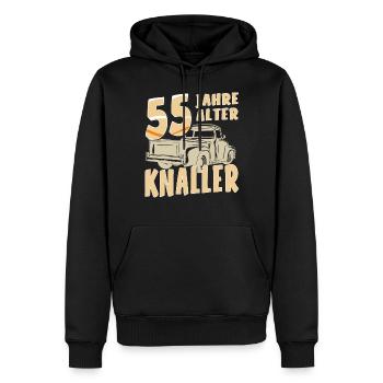 55 JAHRE ALTER KNALLER - Männer Premium Bio Hoodie - Schwarz - Vorne - Nico (187cm)