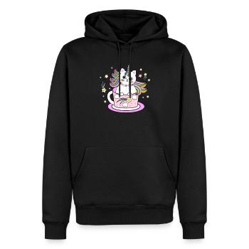 Einhorn Unicorn Cat Katze - Männer Premium Bio Hoodie - Schwarz - Vorne - Nico (187cm)