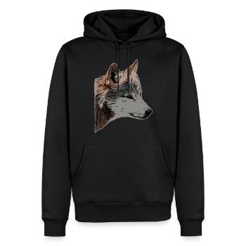 Tête de loup motif d’animal sauvage imprimé avec loup - Sweat à capuche Premium bio Homme - noir - Devant - Nico (187cm)