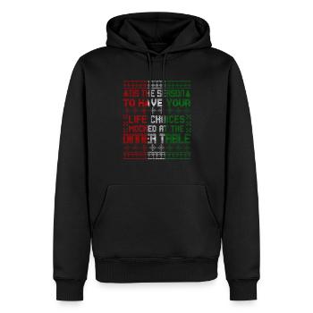 DIE JAHRESZEIT, DER LEBENSENTSCHEIDUNGEN - Männer Premium Bio Hoodie - Schwarz - Vorne - Nico (187cm)