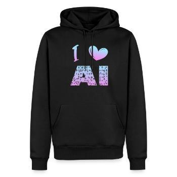J’aime l’IA - Sweat à capuche Premium bio Homme - noir - Devant - Nico (187cm)