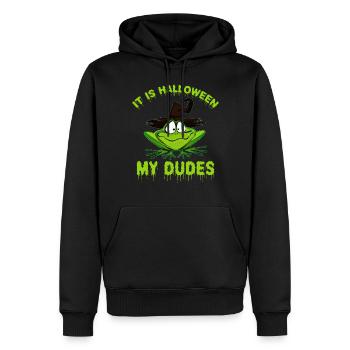 Frog Meme C’est Halloween mes mecs - Sweat à capuche Premium bio Homme - noir - Devant - Nico (187cm)