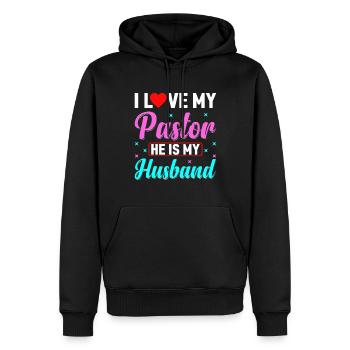 J’aime mon pasteur Il est mon mari Jésus - Sweat à capuche Premium bio Homme - noir - Devant - Nico (187cm)