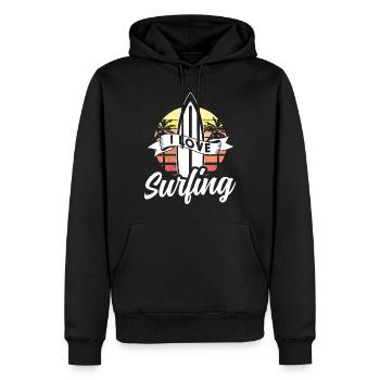 J’aime le surf surf planche de surf surfeur - Sweat à capuche Premium bio Homme - noir - Devant - Nico (187cm)