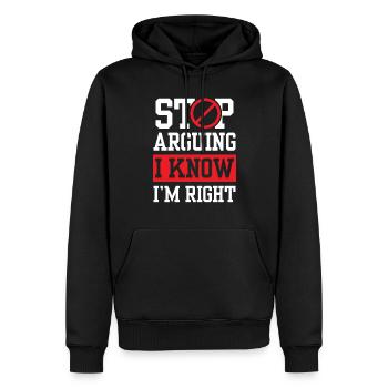 Arrête de te disputer Je sais que j’ai raison - Sweat à capuche Premium bio Homme - noir - Devant - Nico (187cm)