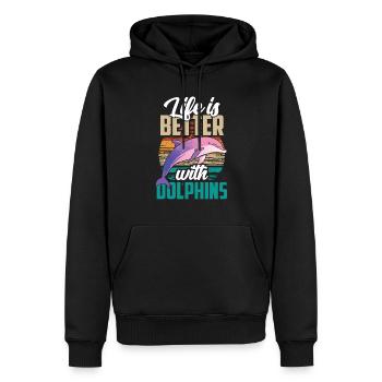 Das Leben Ist Besser Mit Delfinen Delfin Delfine - Männer Premium Bio Hoodie - Schwarz - Vorne - Nico (187cm)