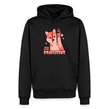 Optimistischer Hund: Pawsitive - Männer Premium Bio Hoodie - Schwarz - Vorne - Nico (187cm)