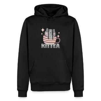 Katze in Teetasse = "Kittea" - Männer Premium Bio Hoodie - Schwarz - Vorne - Nico (187cm)