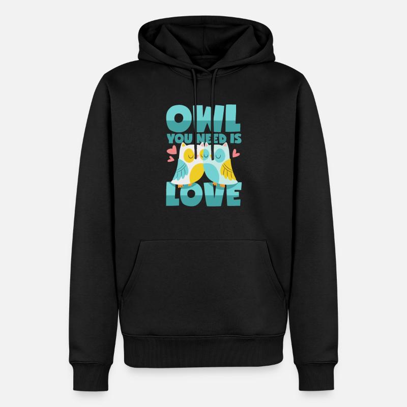 Eulen Liebe - Männer Premium Bio Hoodie - Schwarz