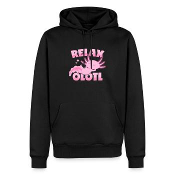 Relaxender Axolotl Wortwitz: Relaxolotl - Männer Premium Bio Hoodie - Schwarz - Vorne - Nico (187cm)