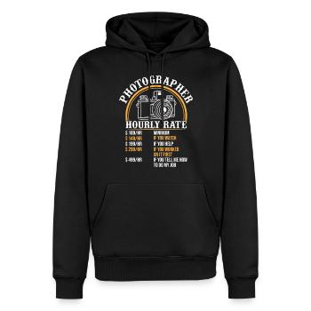 Funny Photography - Photographe Appareil photo Hourly Rat - Sweat à capuche Premium bio Homme - noir - Devant - Nico (187cm)